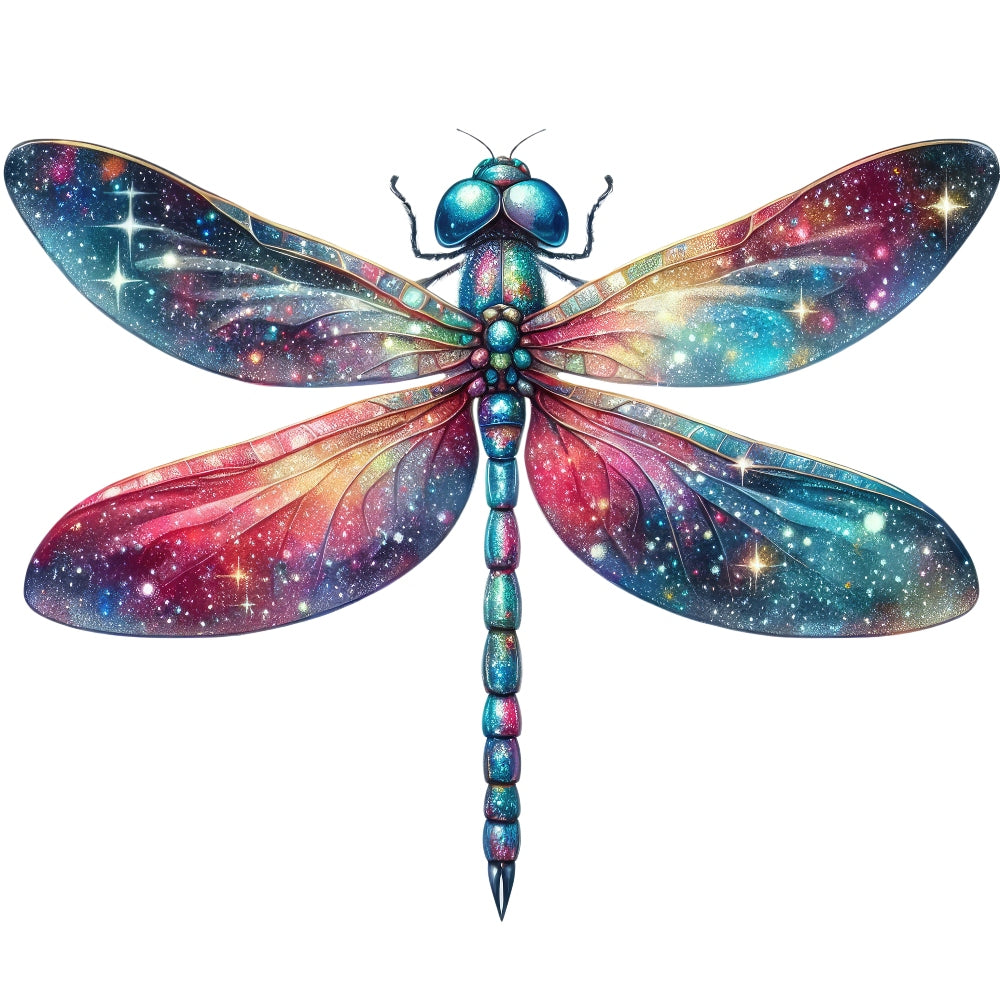 Colorful Dragonfly Fabric Panel 7 featuring a vibrant, galaxy-inspired dragonfly design printed on premium quilting cotton.
