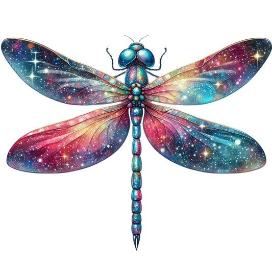 Colorful Dragonfly Fabric Panel 7 featuring a vibrant, galaxy-inspired dragonfly design printed on premium quilting cotton.