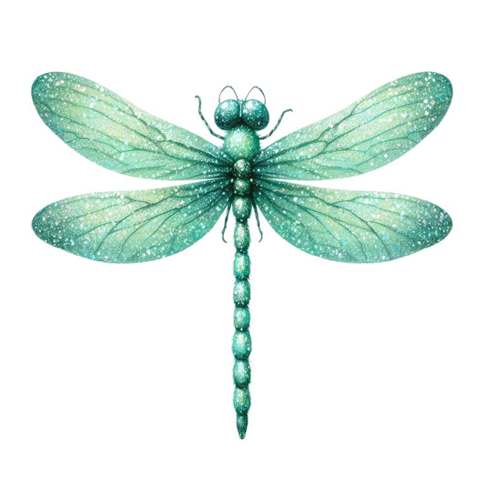Colorful Dragonfly Fabric Panel 9 features a detailed, shimmering green dragonfly printed on premium quilting cotton fabric.