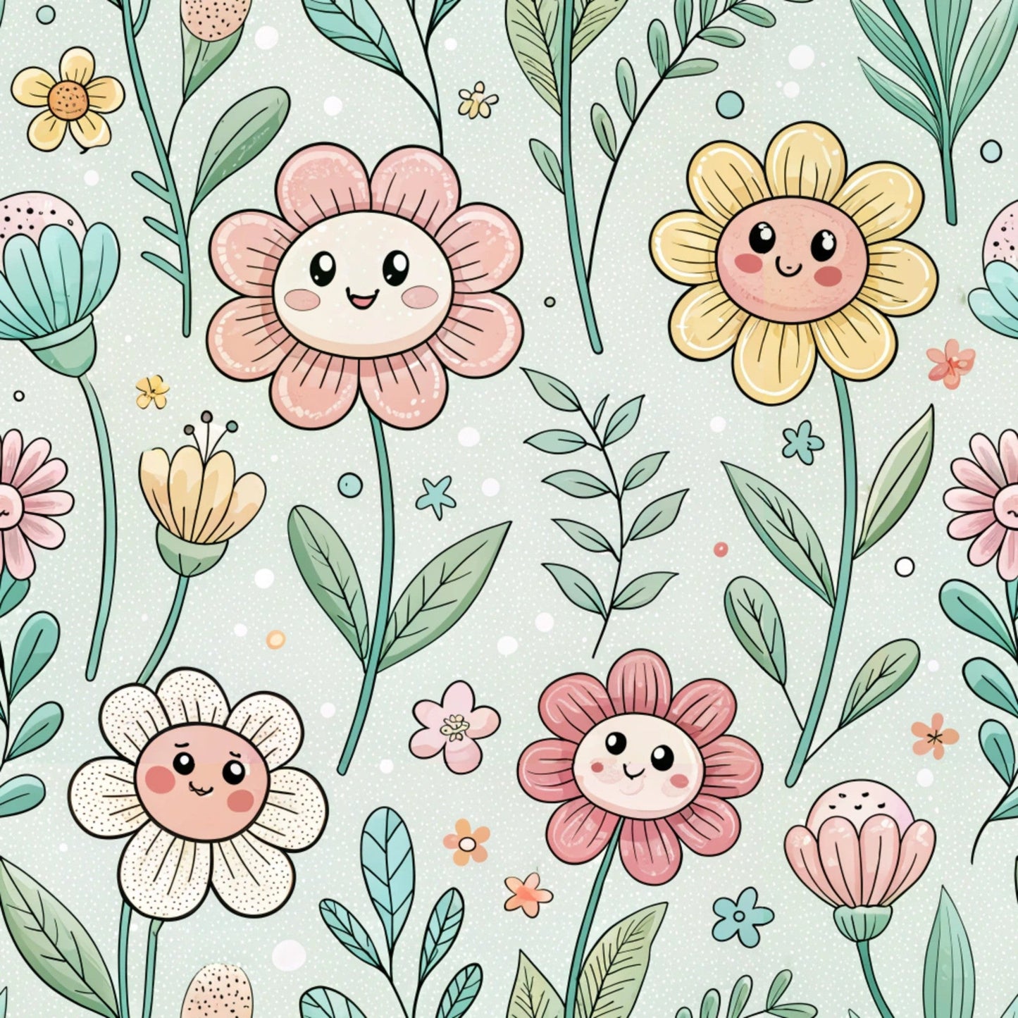 Comic Wildflowers Pattern 3 Quilting Cotton Fabric