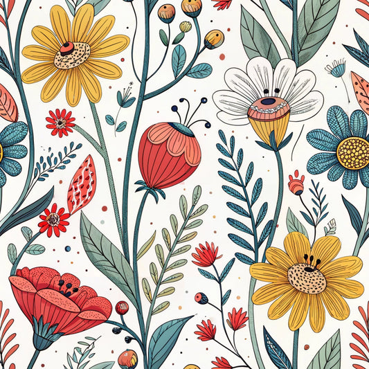 Comic Wildflowers Pattern 9 Quilting Cotton Fabric