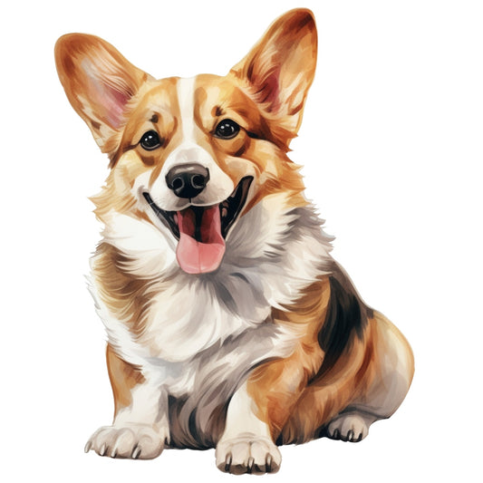 Corgi Dog Fabric Panel featuring a happy, detailed corgi illustration printed on premium quilting cotton.