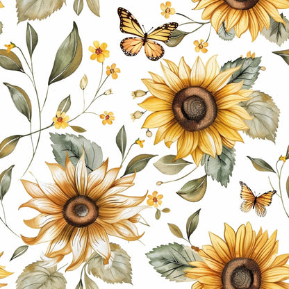 Country Sunflower Butterfly Pattern 9 Quilting Cotton Fabric