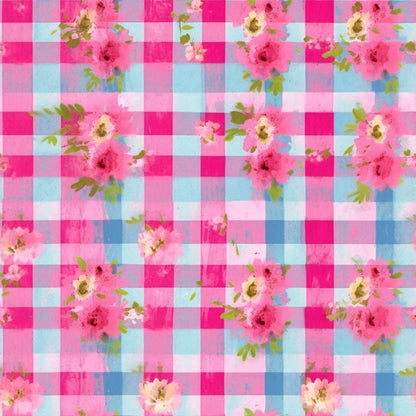 Faded Gingham Blooms Pattern 17 Minky Fabric