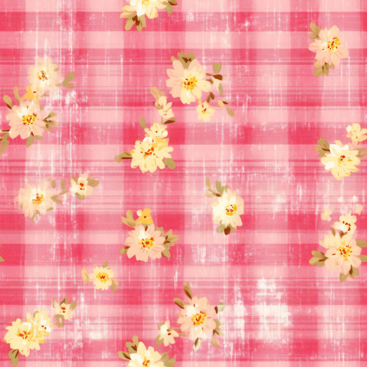 Faded Gingham Blooms Pattern 19 Minky Fabric