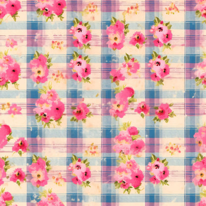 Faded Gingham Blooms Pattern 2 Minky Fabric