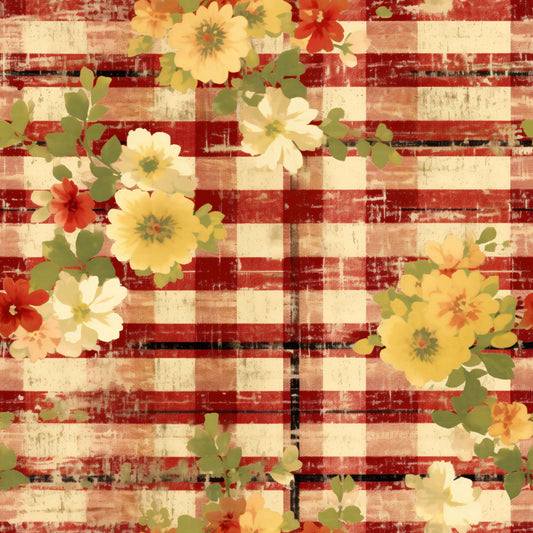 Country Grunge Plaid Florals Pattern 7 Quilting Cotton Fabric