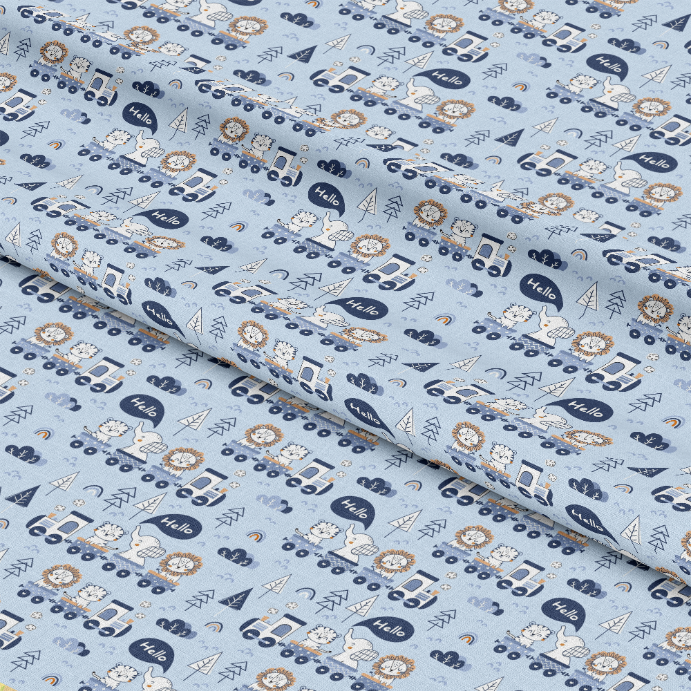 Cute Animal Train Pattern 15 Quilting Cotton Fabric