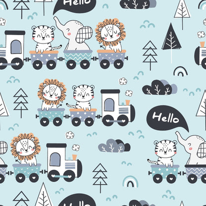 Cute Animal Train Pattern 18 Quilting Cotton Fabric