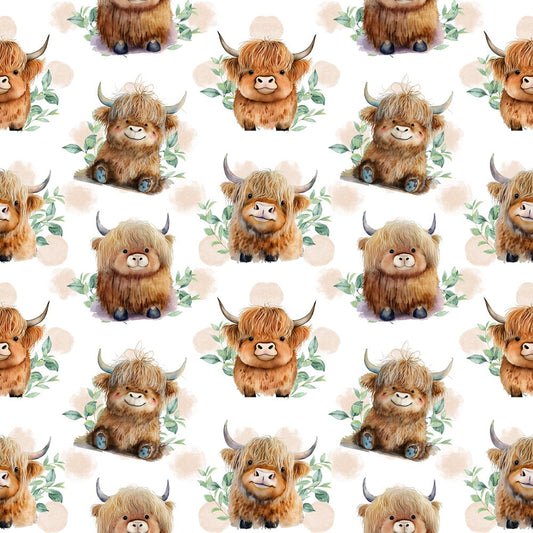 Cute Baby Highland Cows Quilting Cotton Fabric