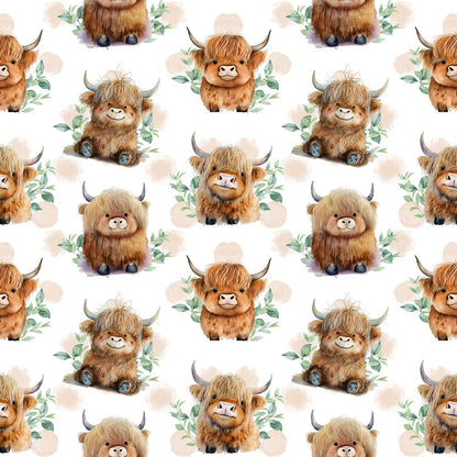 Cute Baby Highland Cows Minky Fabric
