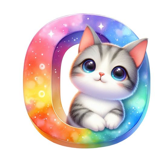 Cute Cats Number 0 Fabric Panel featuring a colorful galaxy number with an adorable cartoon kitten inside.