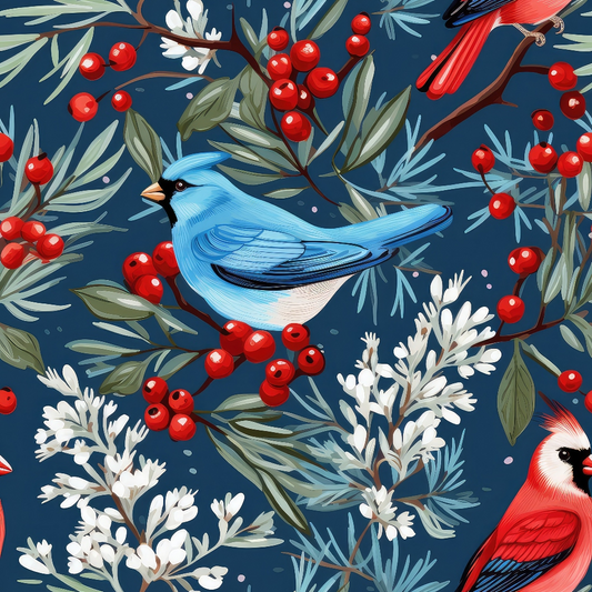 Cute Winter Birds Pattern 5 Quilting Cotton Fabric