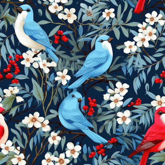Cute Winter Birds Pattern 7 Quilting Cotton Fabric