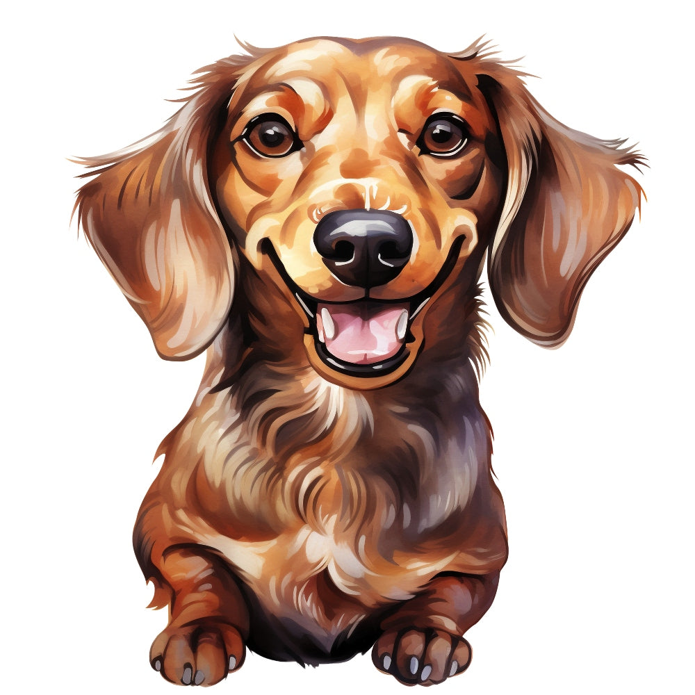 Dachshund Dog Fabric Panel featuring a detailed, joyful brown dachshund portrait printed on premium quilting cotton.