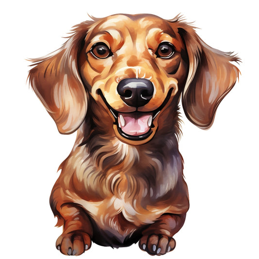Dachshund Dog Fabric Panel featuring a detailed, joyful brown dachshund portrait printed on premium quilting cotton.
