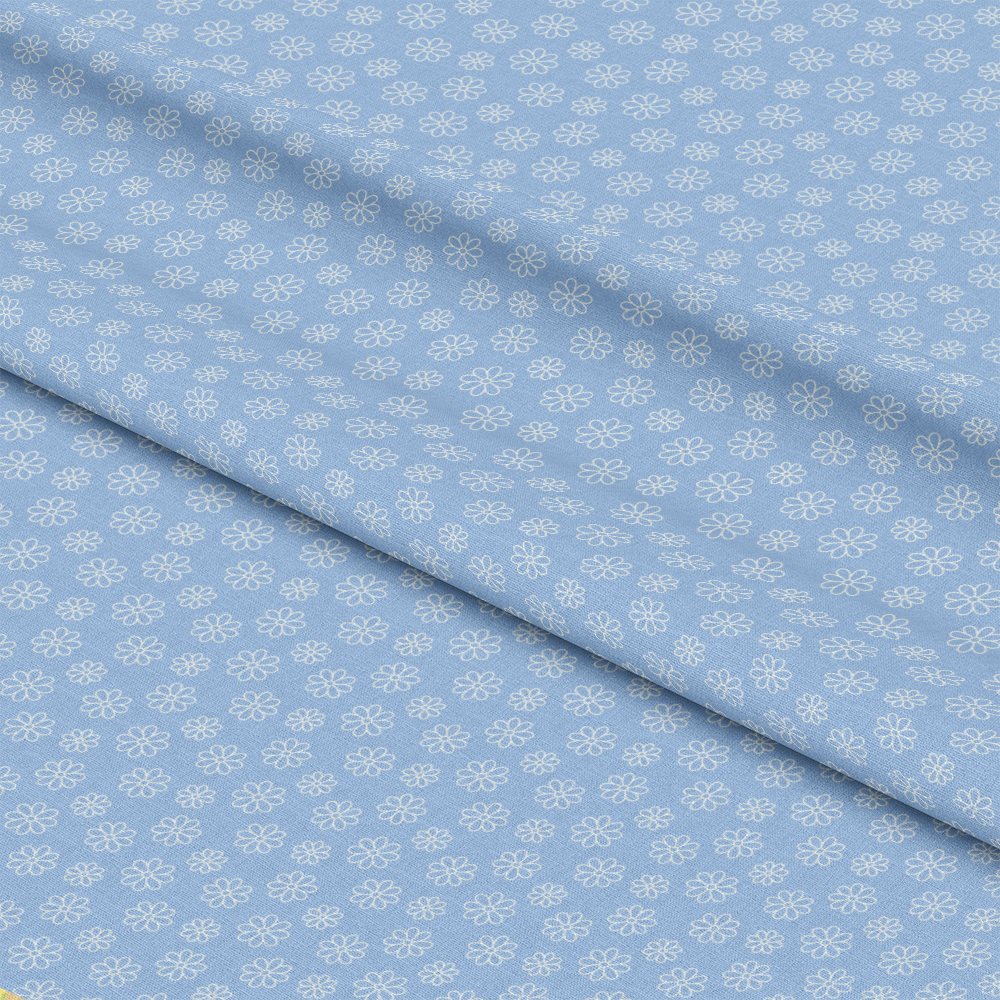 Periwinkle Dreams White Daisies Outline Quilting Cotton Fabric
