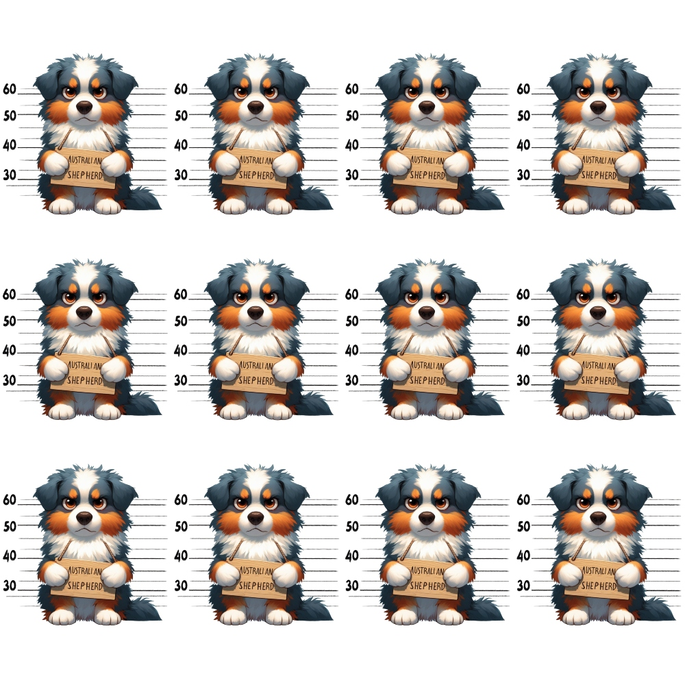 Doggie Mugshots Australian Shepherd Pattern Minky Fabric