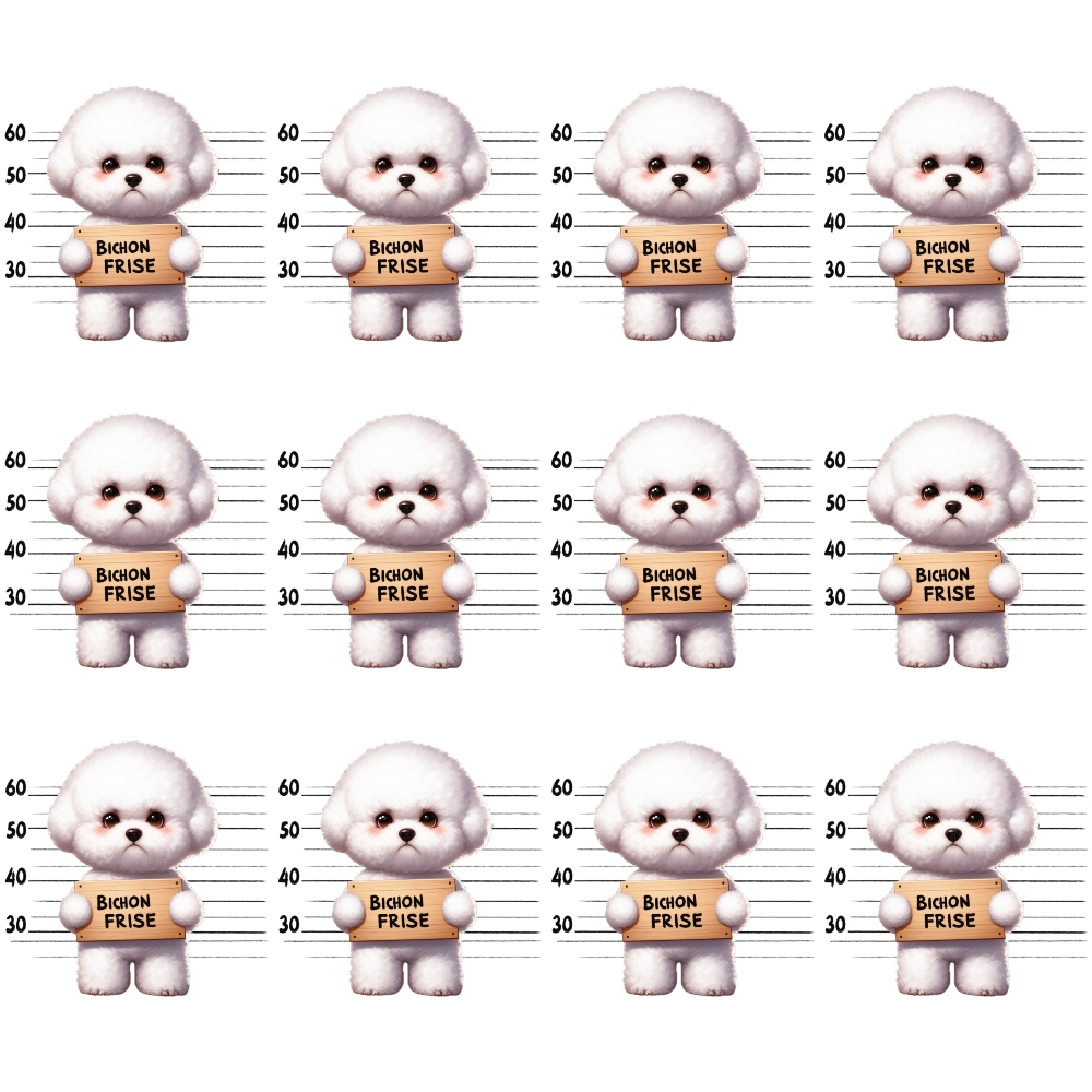 Doggie Mugshots Bichon Frise Pattern Quilting Cotton Fabric
