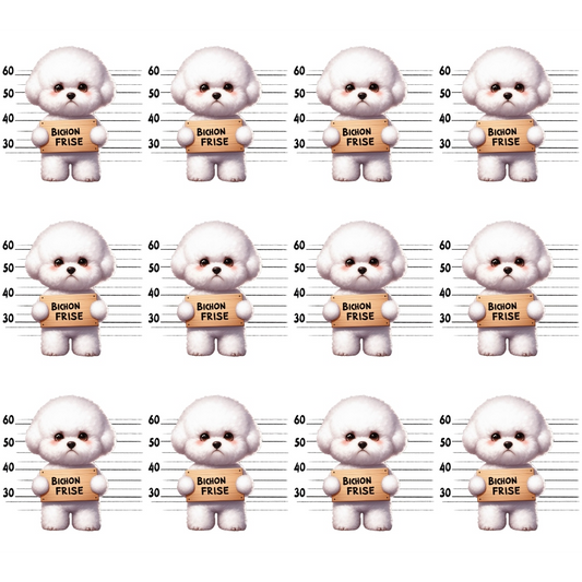 Doggie Mugshots Bichon Frise Pattern Quilting Cotton Fabric