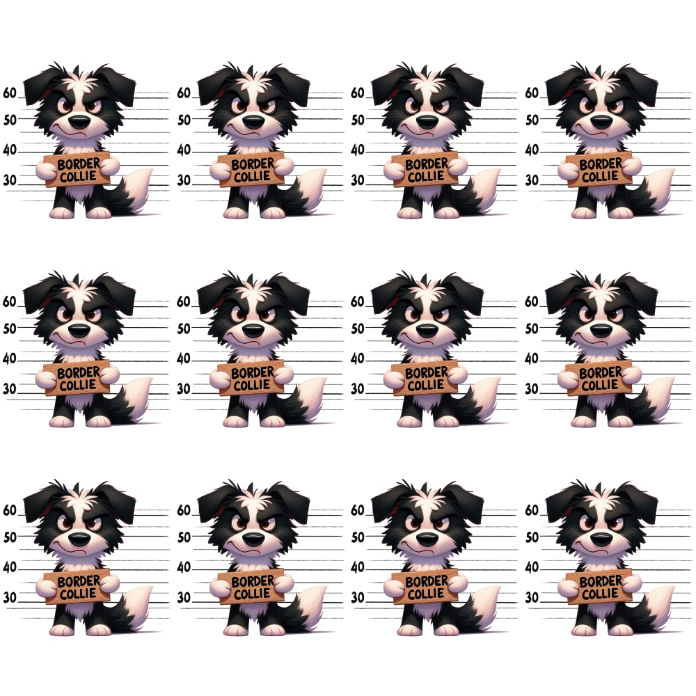 Doggie Mugshots Border Collie Pattern Minky Fabric
