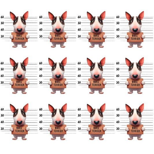 Doggie Mugshots Bull Terrier Pattern Quilting Cotton Fabric