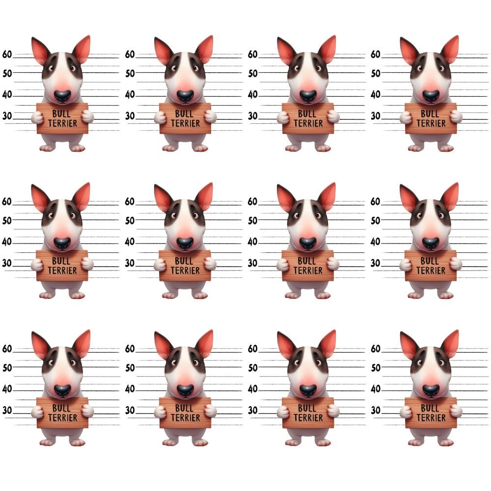 Doggie Mugshots Bull Terrier Pattern Minky Fabric