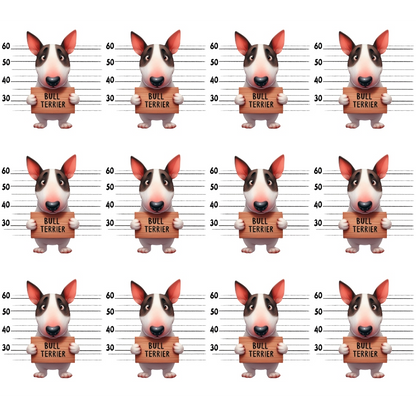 Doggie Mugshots Bull Terrier Pattern Minky Fabric