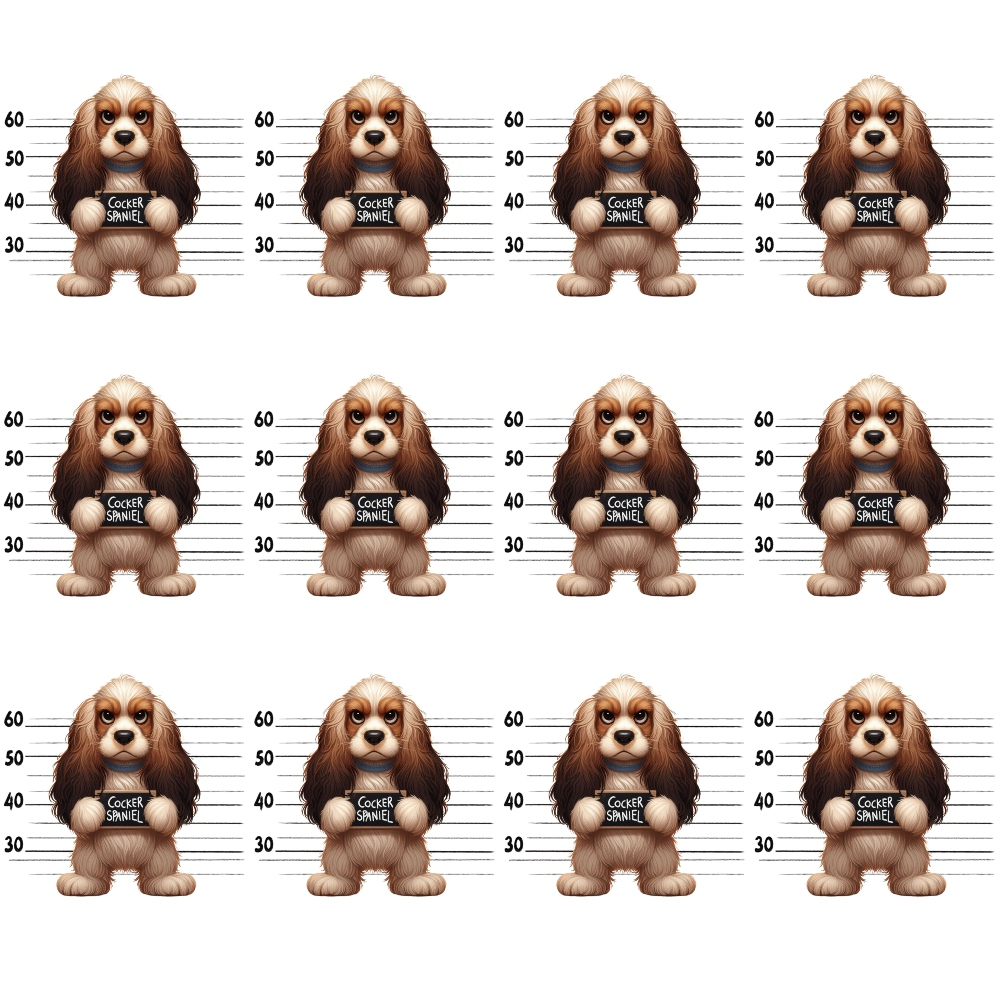 Doggie Mugshots Cocker Spaniel Pattern Minky Fabric
