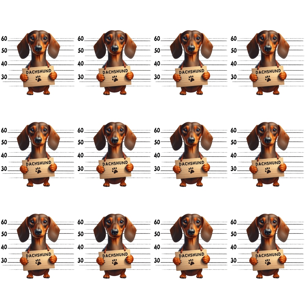 Doggie Mugshots Dachshund Pattern Quilting Cotton Fabric