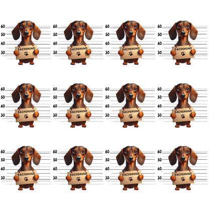 Doggie Mugshots Dachshund Pattern Quilting Cotton Fabric