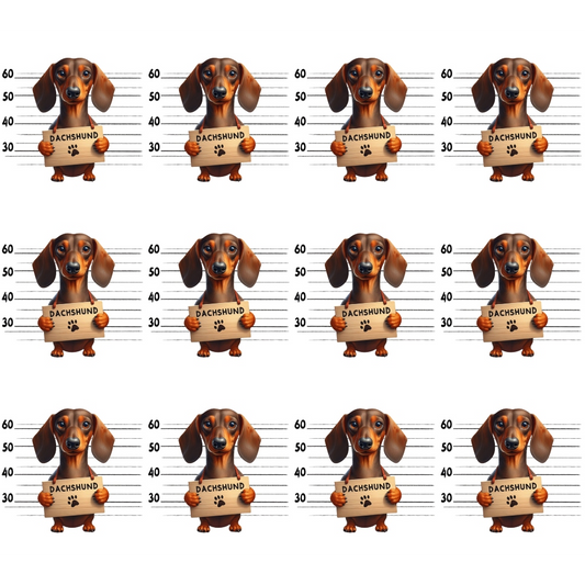 Doggie Mugshots Dachshund Pattern Quilting Cotton Fabric