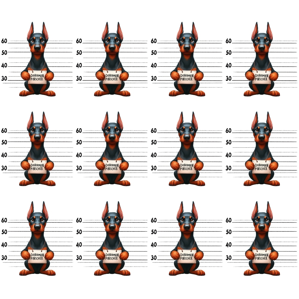 Doggie Mugshots Doberman Pinscher Pattern Minky Fabric