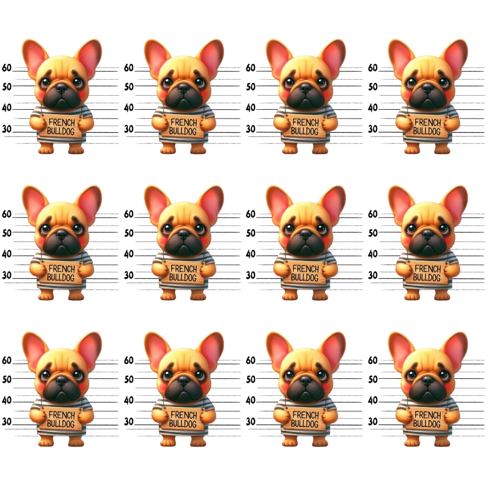 Doggie Mugshots French Bulldog Pattern Minky Fabric
