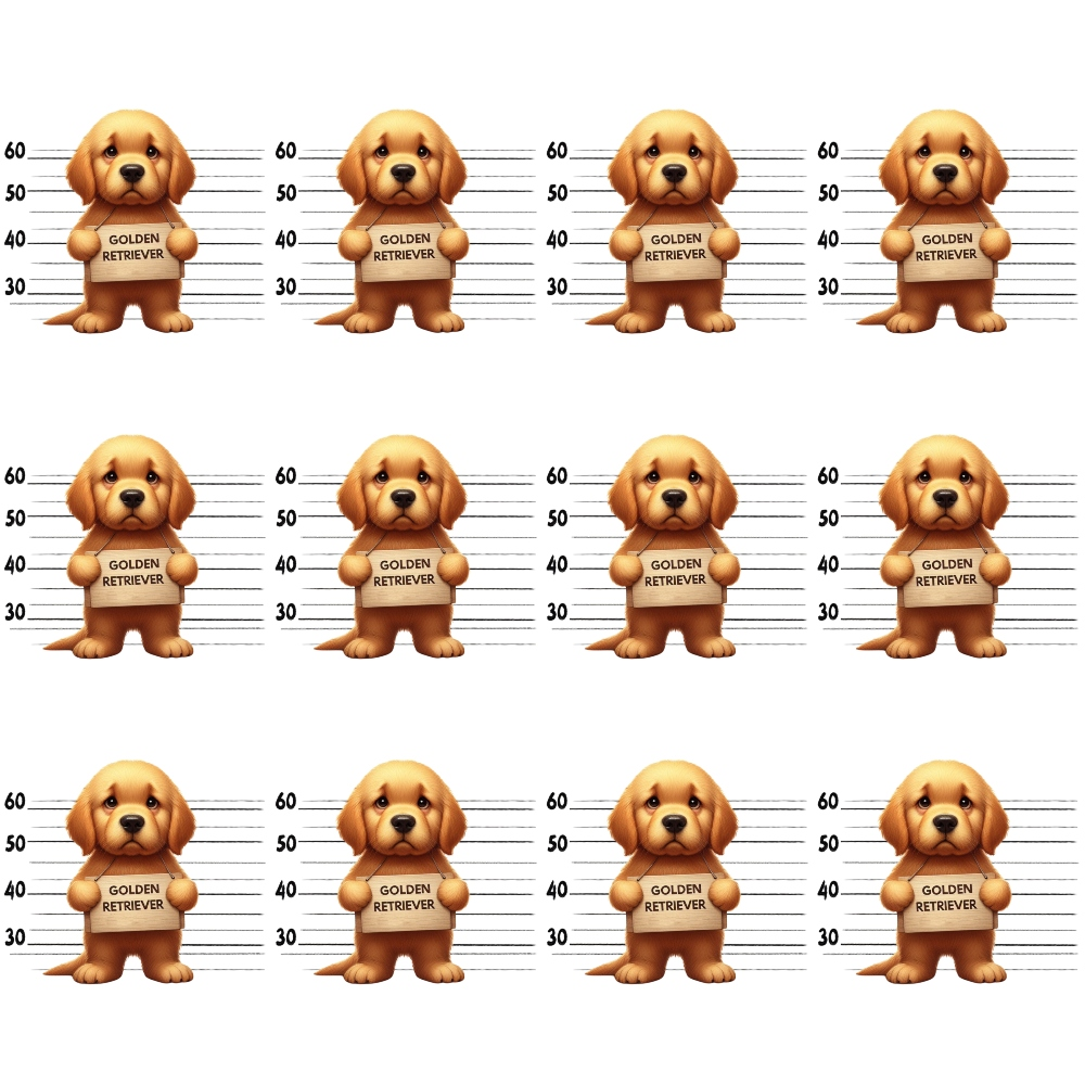 Doggie Mugshots Golden Retriever Pattern Minky Fabric