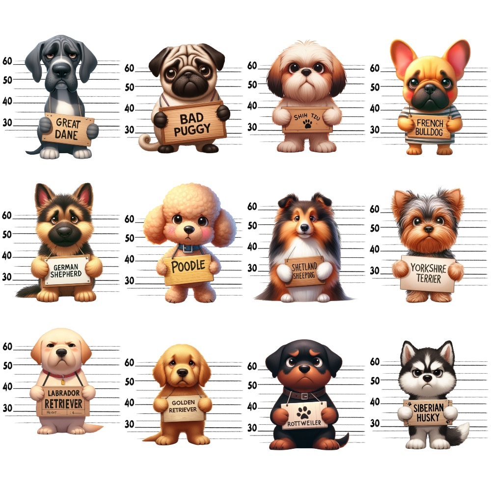 Doggie Mugshots Pattern 2 Minky Fabric