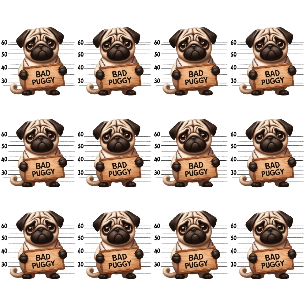 Doggie Mugshots Pug Pattern Minky Fabric