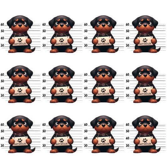 Doggie Mugshots Rottweiler Pattern Quilting Cotton Fabric