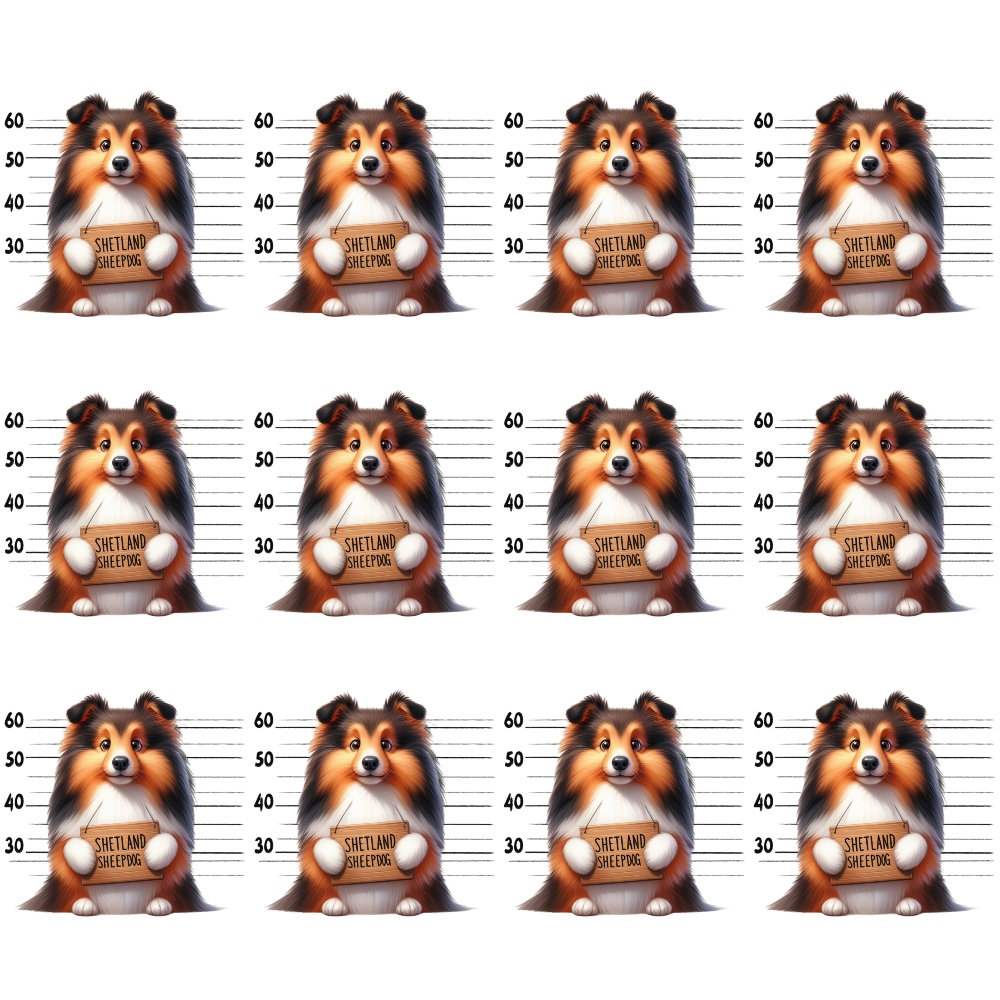 Doggie Mugshots Shetland Sheepdog Pattern Quilting Cotton Fabric