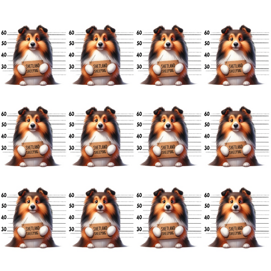 Doggie Mugshots Shetland Sheepdog Pattern Quilting Cotton Fabric