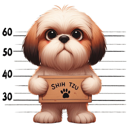 Doggie Mugshots Shih Tzu Fabric Panel features an adorable Shih Tzu in a mugshot style print on premium cotton fabric.