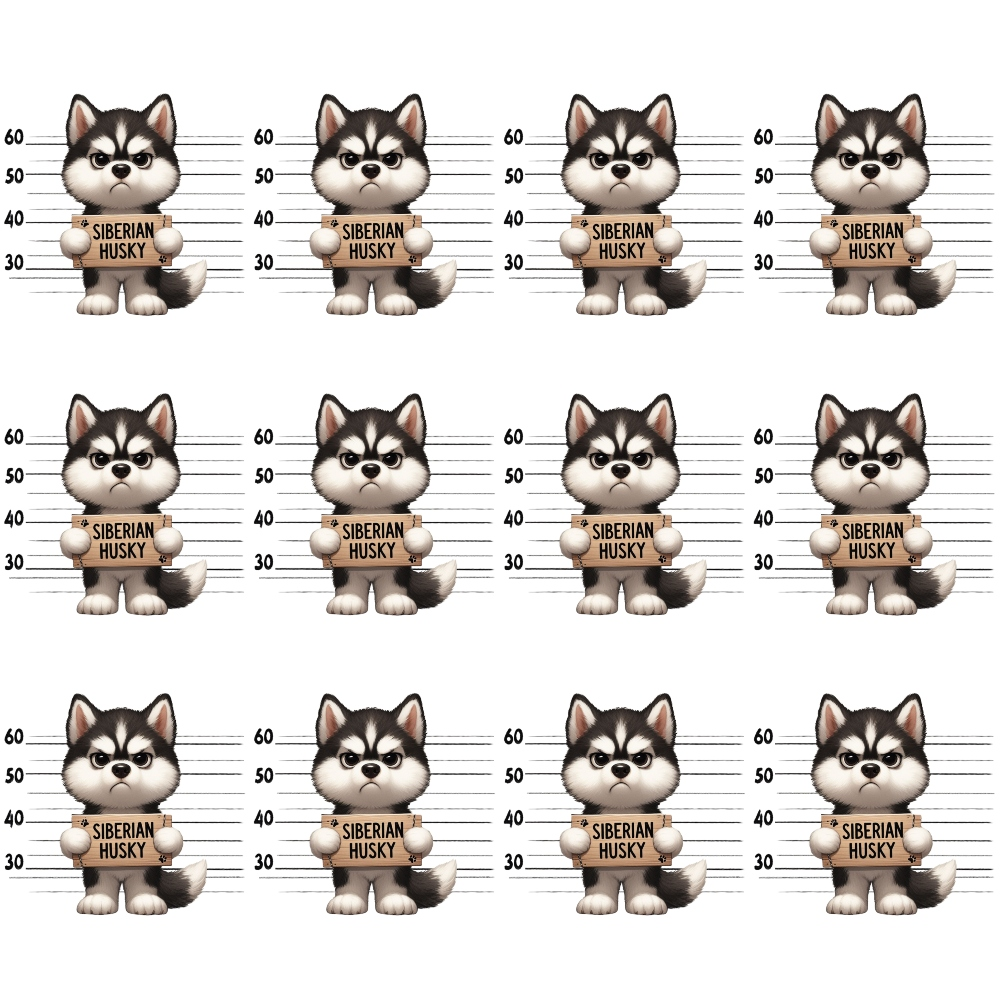 Doggie Mugshots Siberian Husky Pattern Quilting Cotton Fabric