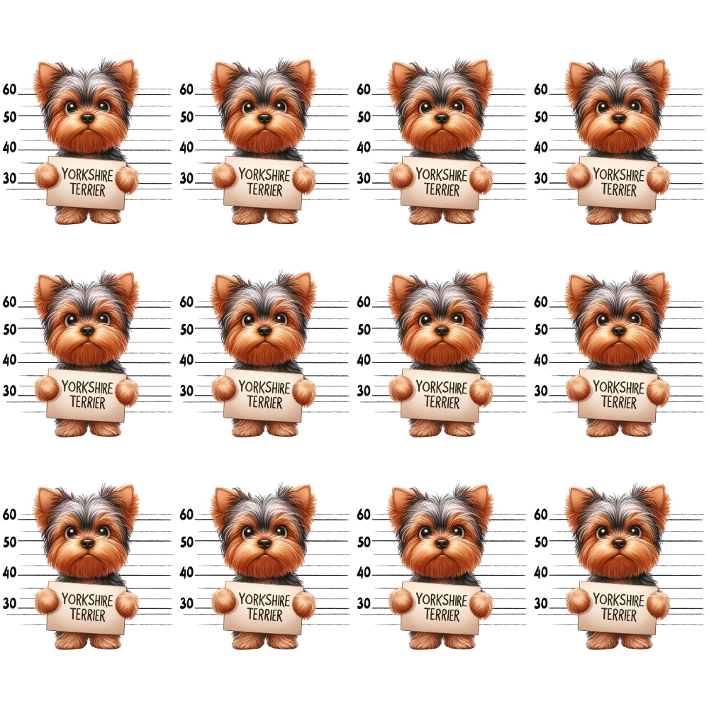 Doggie Mugshots Yorkshire Terrier Pattern Minky Fabric