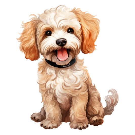 Doodle Dog Fabric Panel features a detailed, cheerful dog illustration printed on premium quilting cotton in the USA.