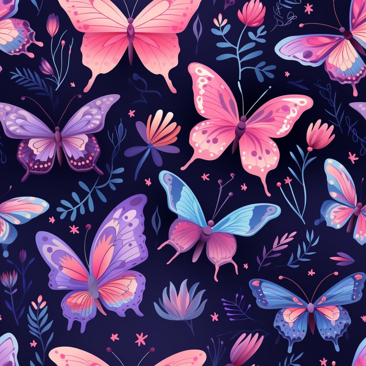 Dreamy Butterflies Purple and Pink Pattern 13 Quilting Cotton Fabric