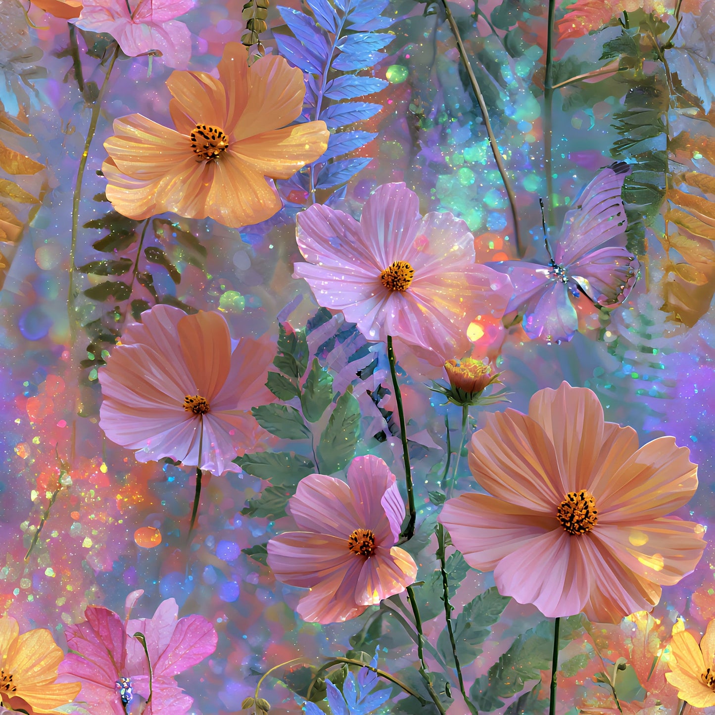 Dreamy Cosmos Floral Ferns Pattern 1 Quilting Cotton Fabric