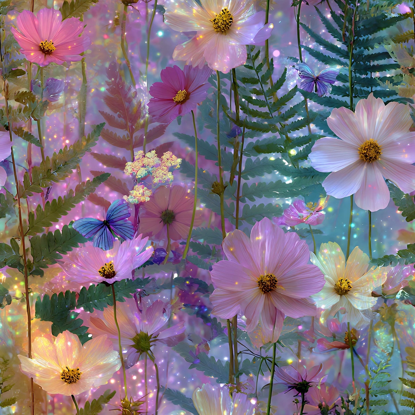 Dreamy Cosmos Floral Ferns Pattern 7 Quilting Cotton Fabric