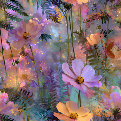 Dreamy Cosmos Floral Ferns Pattern 9 Quilting Cotton Fabric