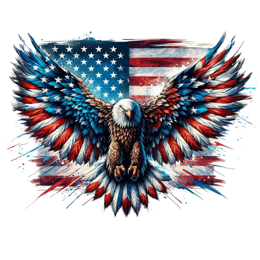 Eagle USA Flag Fabric Panel featuring a detailed eagle with wings painted in American flag colors and stars background.