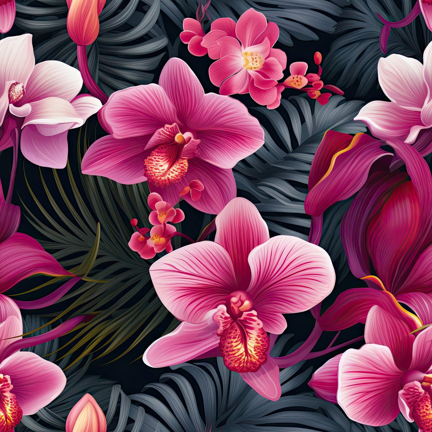 Exotic Orchid Flowers Pattern 1 Quilting Cotton Fabric